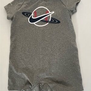 Gray Nike Baby Onesie with Baseball/Saturn Logo, Size 6 month
